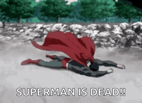 A Cartoon Of Superman Is Dead And Laying On The Ground GIF