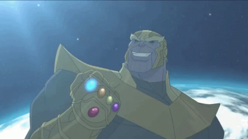 A Cartoon Of Thanos Holding The Infinity Gauntlet In His Hand GIF