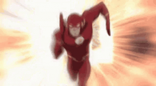 A Cartoon Of The Flash Running Through A Lightning Storm . GIF