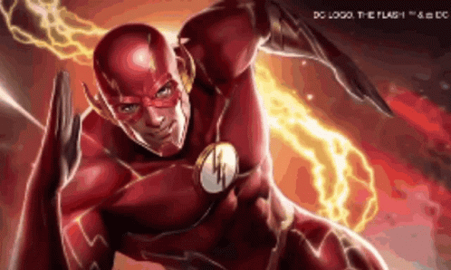 A Cartoon Of The Flash With Lightning Coming Out Of His Chest GIF