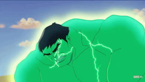 A Cartoon Of The Hulk With Lightning Coming Out Of His Body GIF