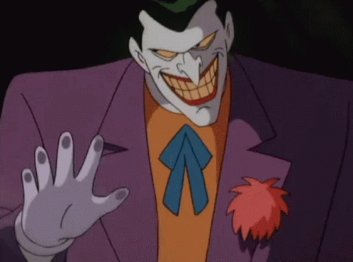 A Cartoon Of The Joker With A Purple Suit And Tie GIF