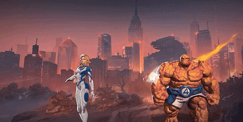 A Cartoon Of The Thing Standing Next To A Woman GIF