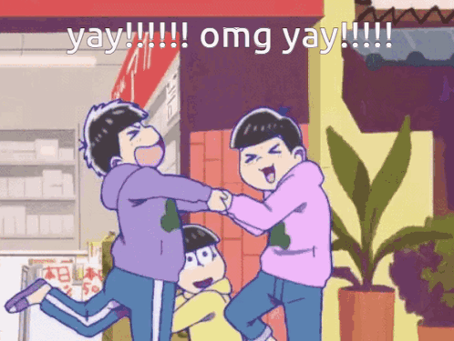 A Cartoon Of Three Boys Fighting With The Words Omg Yay Written On The Bottom GIF
