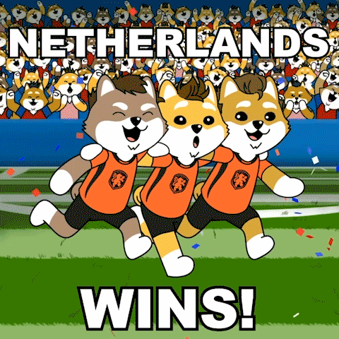 A Cartoon Of Three Dogs Running On A Field With The Word Netherlands Behind Them GIF