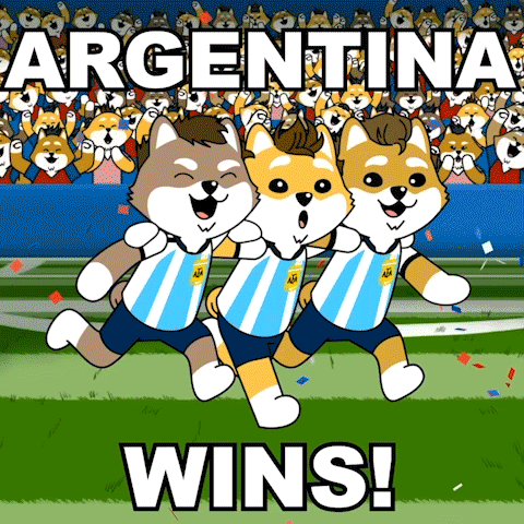 A Cartoon Of Three Dogs Running On A Field With The Words Argentina Wins GIF