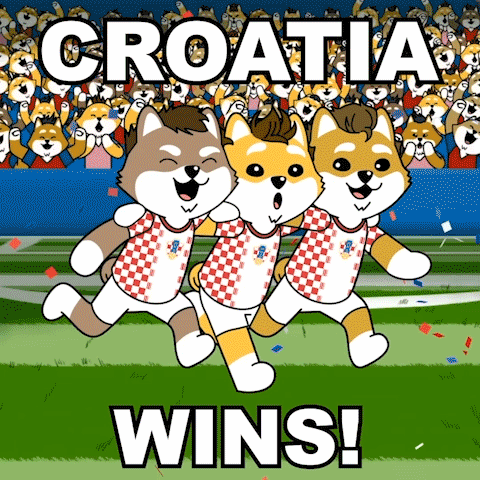 A Cartoon Of Three Dogs Running On A Field With The Words Croatia Wins In The Background GIF