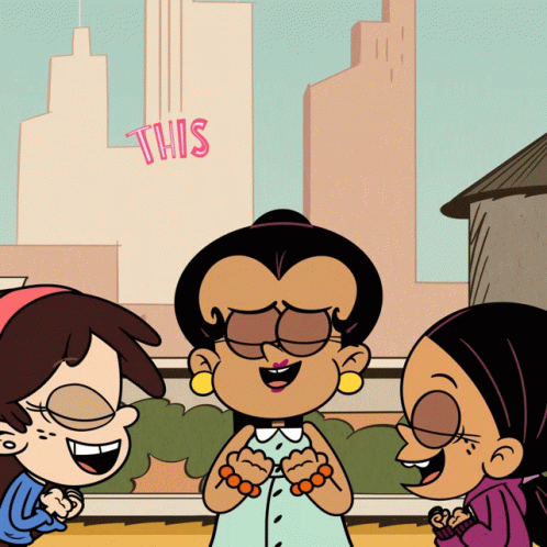 A Cartoon Of Three Girls Laughing With The Word This In The Background GIF