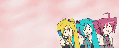 A Cartoon Of Three Girls Standing Next To Each Other GIF