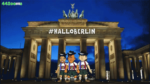 Cartoon Men In Front Of Building #Halloberlin GIF