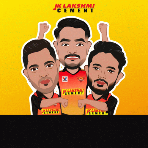 A Cartoon Of Three Men With Jk Lakshmi Cement Written On Their Shirts GIF