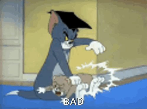 A Cartoon Of Tom And Jerry Fighting Each Other With The Words `` Bad '' . GIF