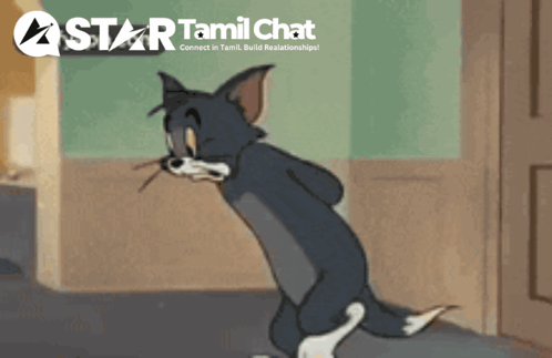 A Cartoon Of Tom And Jerry With A Star Tamil Chat Logo In The Corner GIF