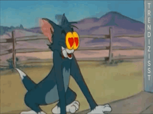 A Cartoon Of Tom And Jerry With Hearts On Their Eyes GIF