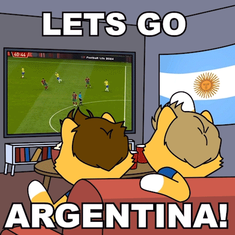 A Cartoon Of Two Animals Watching A Soccer Game With The Words Lets Go Argentina GIF