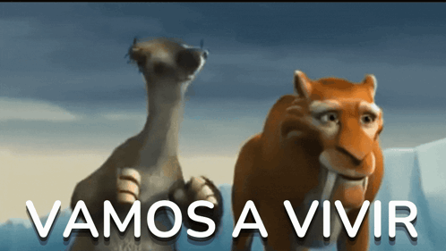 A Cartoon Of Two Animals With The Words Vamos A Vivir Written Below Them GIF