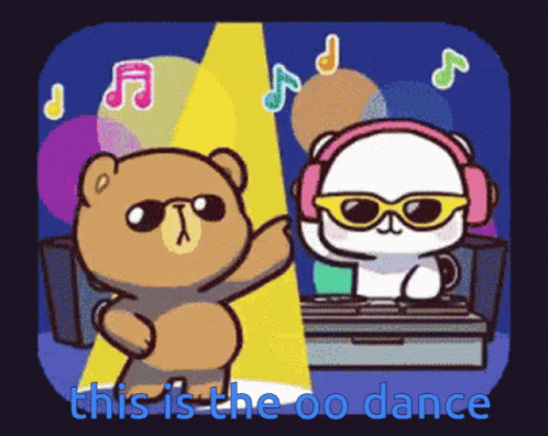 A Cartoon Of Two Bears Dancing With The Words " This Is The Oo Dance " Above Them GIF