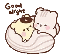 a cartoon of two bears laying on a pillow with the words good night above them .
