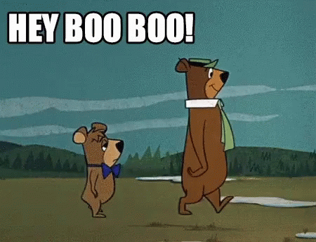 A Cartoon Of Two Bears Standing Next To Each Other With The Caption Hey Boo Boo GIF