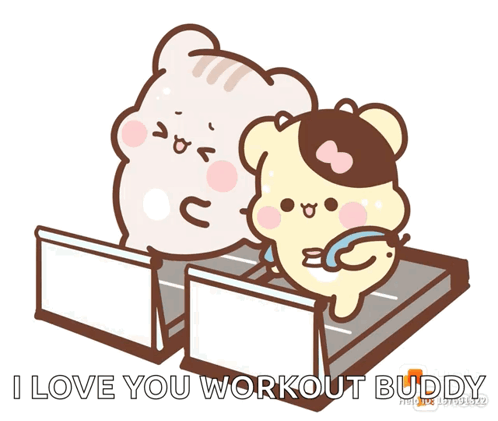 A Cartoon Of Two Bears Standing Next To Each Other With The Words I Love You Workout Buddy Below Them GIF