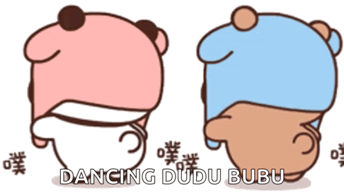 A Cartoon Of Two Bears Wearing Hats With The Words Dancing Dudu Bubu Below Them GIF