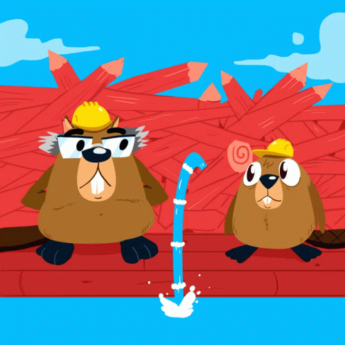 A Cartoon Of Two Beaver Wearing Hard Hats GIF