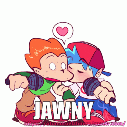 A Cartoon Of Two Boys Kissing With The Word Jawny Written Below Them GIF