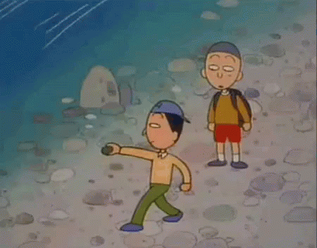 A Cartoon Of Two Boys Standing Next To Each Other With One Wearing A H Hat GIF