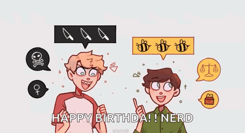 Cartoon Of Two Boys Standing With Happy Birthday Nerd GIF