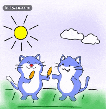 A Cartoon Of Two Cats Eating Ice Cream In Front Of The Sun GIF