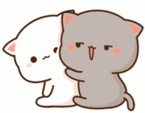 A Cartoon Of Two Cats Hugging Each Other On A White Background GIF