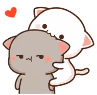 a cartoon of two cats hugging each other with a heart behind them .