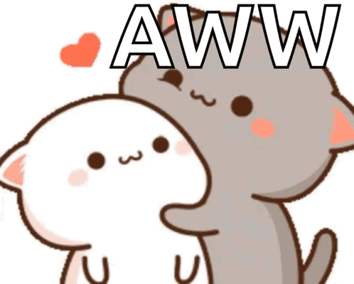 A Cartoon Of Two Cats Hugging Each Other With The Word Aww Above Them GIF