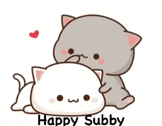 A Cartoon Of Two Cats Hugging Each Other With The Words `` Happy Subby '' Below Them . GIF
