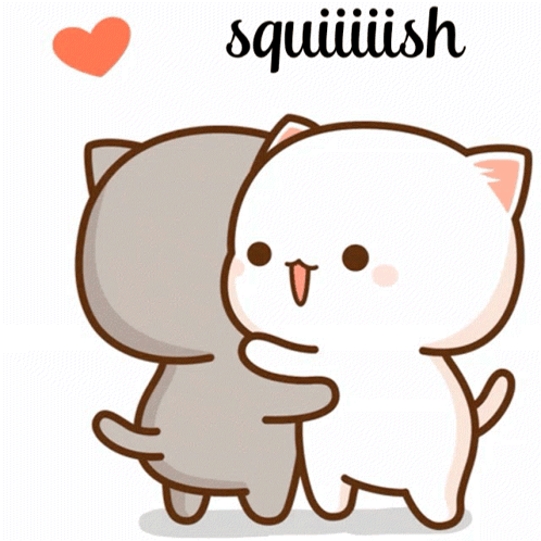 A Cartoon Of Two Cats Hugging Each Other With The Words Squiiiiish Above Them GIF