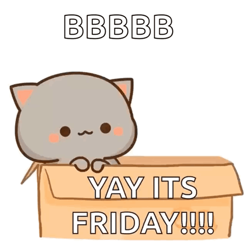 a cartoon of two cats in a box that says ' yay its friday '
