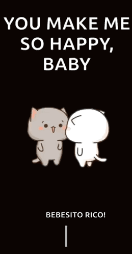 A Cartoon Of Two Cats Kissing With The Words " You Make Me So Happy , Baby " GIF