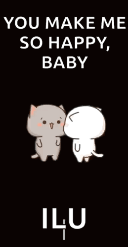 A Cartoon Of Two Cats Kissing With The Words " You Make Me So Happy , Baby " GIF
