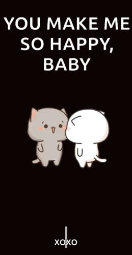 A Cartoon Of Two Cats Kissing With The Words You Make Me So Happy , Baby GIF