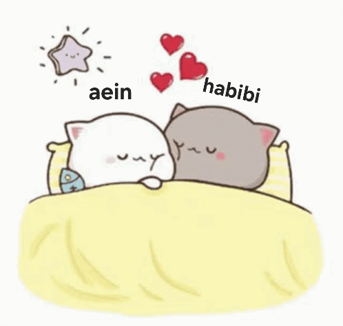 A Cartoon Of Two Cats Laying In Bed With Hearts Coming Out Of Them . GIF