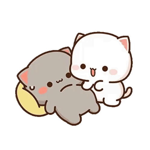 A Cartoon Of Two Cats Laying Next To Each Other On A White Background . GIF