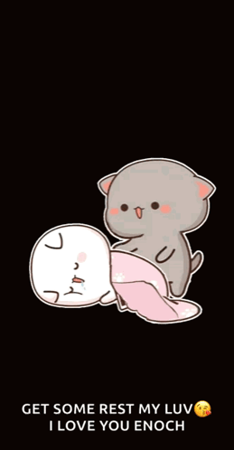 A Cartoon Of Two Cats Laying On Top Of Each Other With The Words Get Some Rest My Luv I Love You Enoch GIF