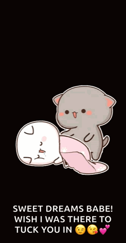 A Cartoon Of Two Cats Laying On Top Of Each Other With The Words Sweet Dreams Babe GIF