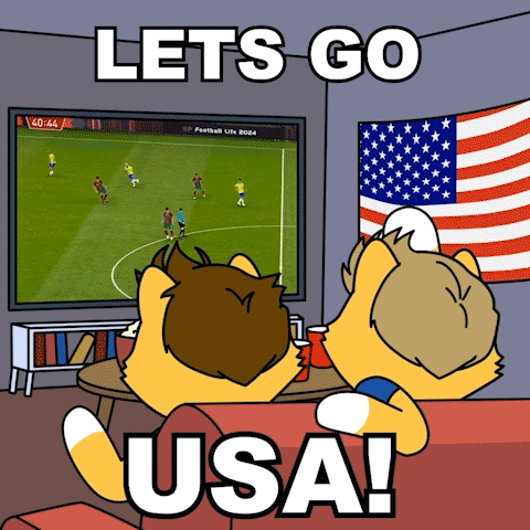 a cartoon of two cats watching a soccer game with the words lets go usa on the bottom