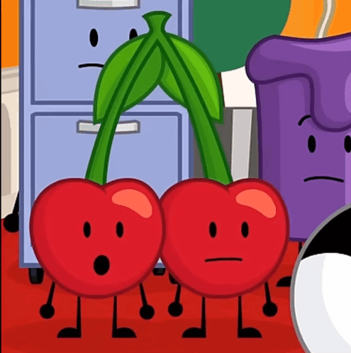 A Cartoon Of Two Cherries With Faces On Them GIF