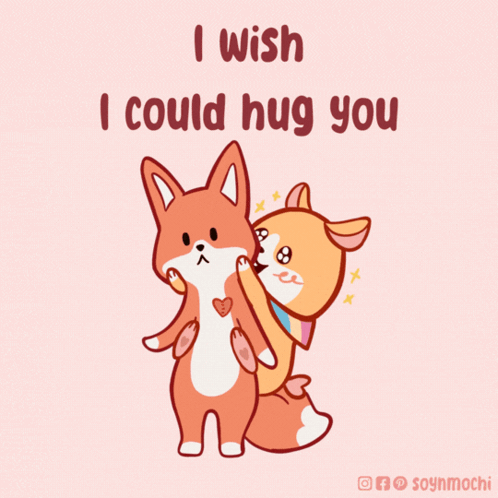 A Cartoon Of Two Foxes Hugging Each Other With The Words I Wish I Could Hug You GIF