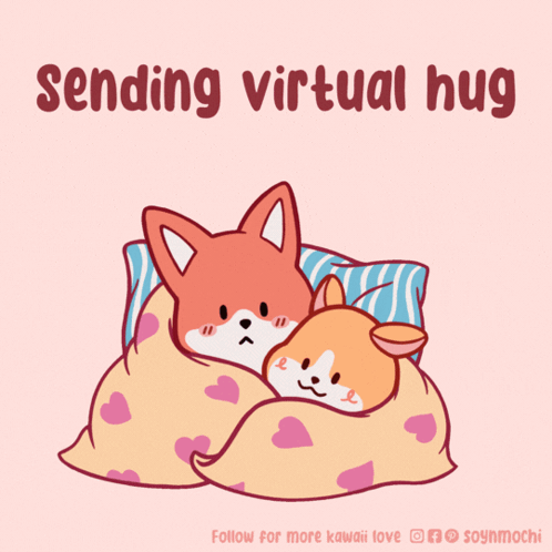 A Cartoon Of Two Foxes Hugging With The Words Sending Virtual Hug GIF