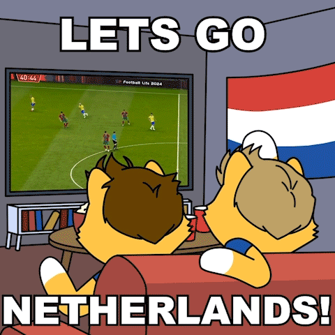 a cartoon of two foxes watching a soccer game with the words let 's go netherlands below them