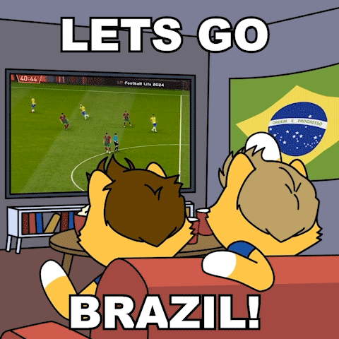 a cartoon of two foxes watching a soccer game with the words lets go brazil below them