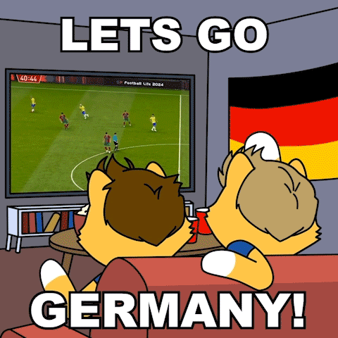 A Cartoon Of Two Foxes Watching A Soccer Game With The Words Lets Go Germany GIF